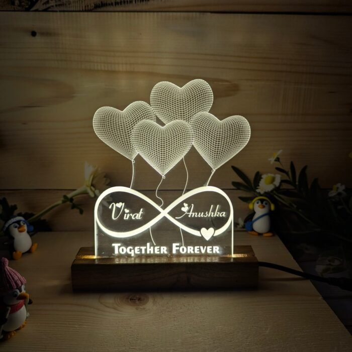 Personalized 3D Illusion LED Acrylic Lamp with Wooden Base For Couple - Image 1