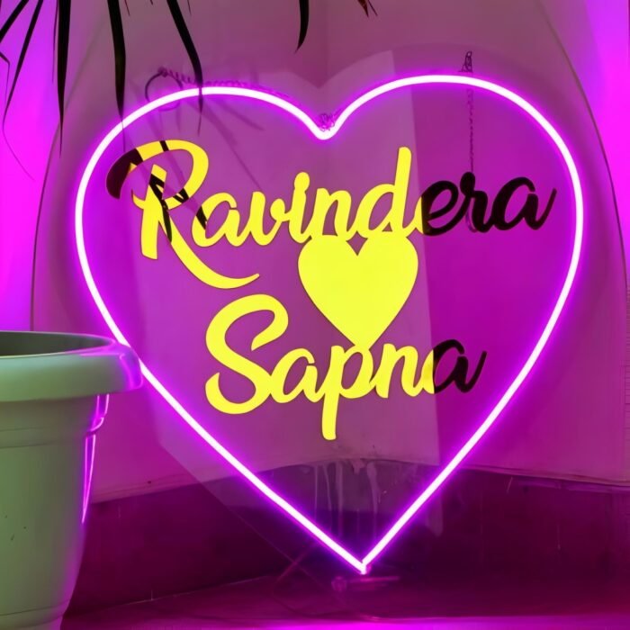 Names in a Heart Neon Sign - Modern Couple Decor - Image 1