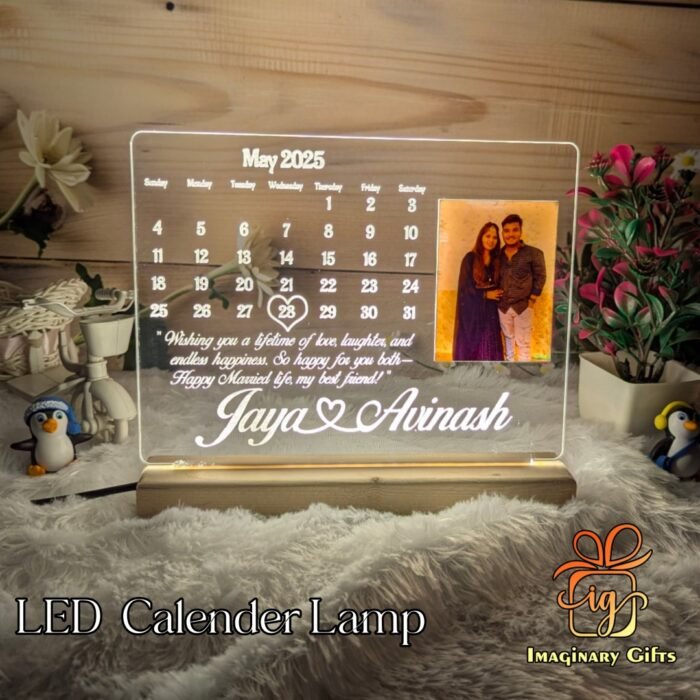 Personalized Photo LED Calendar Lamp For Every Occasion With Wooden Base (8×6) - Image 1