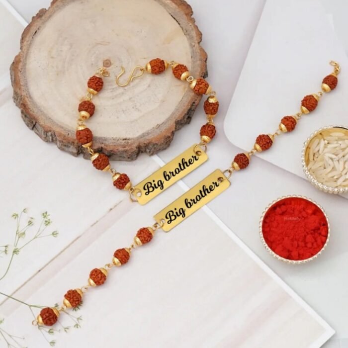 Customized Rudraksha Metal Rakhis For Brothers (2 QTY) - Image 1