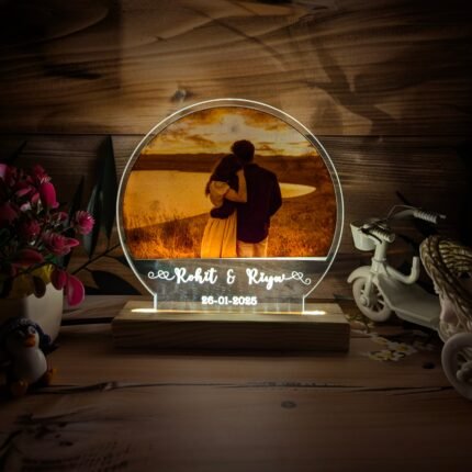 Personalized Acrylic led lamp with Image, Names And Date (Half Moon)