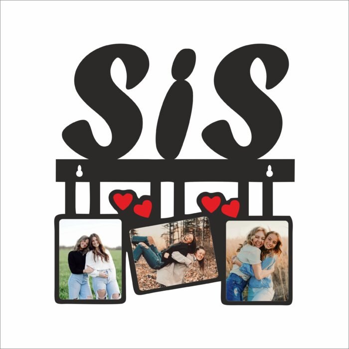 Personalized "Sis" Wooden Photo Wall Hanging Frame (Black) - Image 1