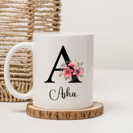 Floral Alphabet Name Mug – Personalized Ceramic Gift Cup